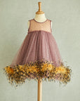 Handbeaded Yellow Feather Dress - Swati Golyan