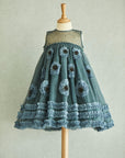 Hand Embroidered Peonies Frilled Wedding Dress - Swati Golyan