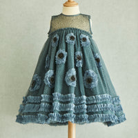 Hand Embroidered Peonies Frilled Dress
