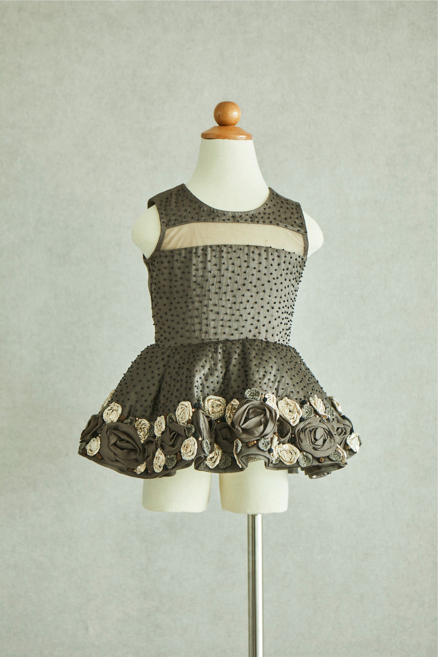 Hand Embroidered Organza and Metallic Roses Dress