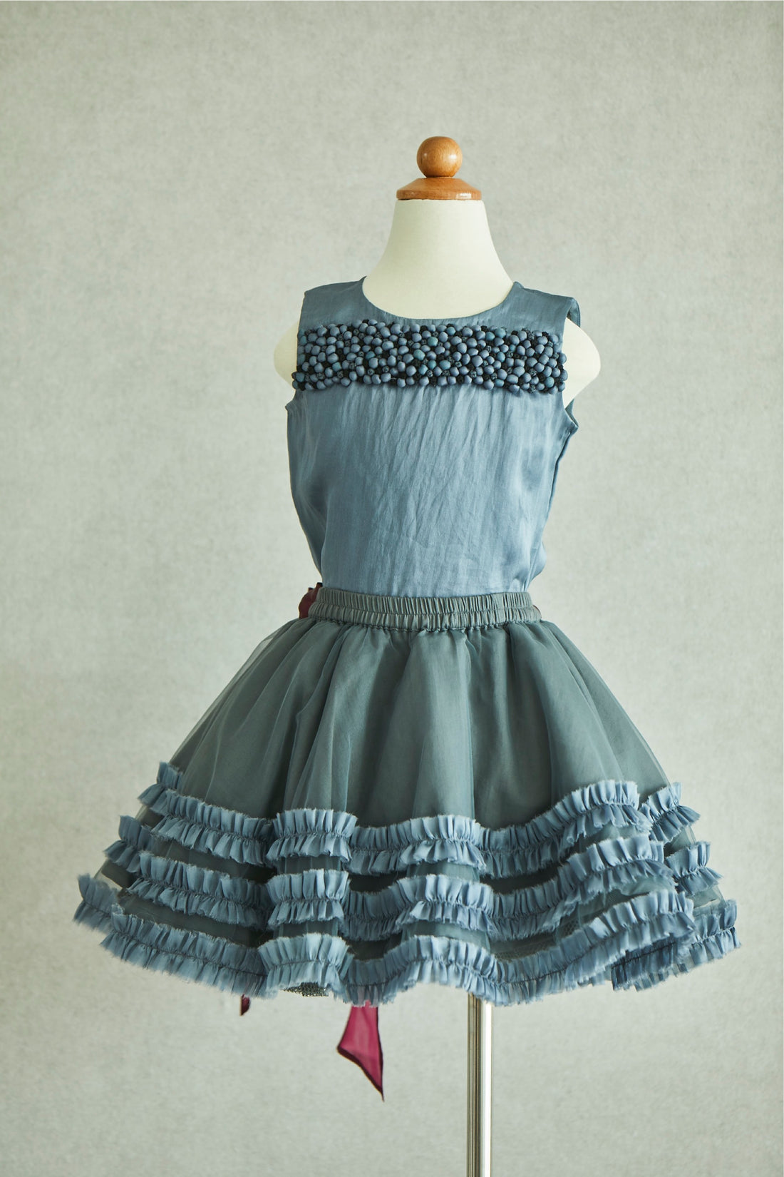 Hand Embroidered Fabric Balls Organza Top & Frilled Skirt Set