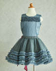 Hand Embroidered Fabric Balls Organza Top & Frilled Skirt Set - Swati Golyan