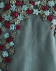 Hand Embroidered Thread Flowers Organza Top & Frilled Skirt Set - Swati Golyan