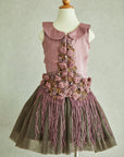 3D Roses and Crystals Fringed Top and Skirt Set - Swati Golyan