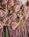 3D Roses and Crystals Fringed Top and Skirt Set - Swati Golyan