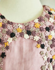 Hand Embroidered Thread Flowers Pink Organza Top & Frilled Skirt Set - Swati Golyan