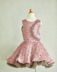 Hand Embroidered Fabric Balls Flower Organza Dress - Swati Golyan