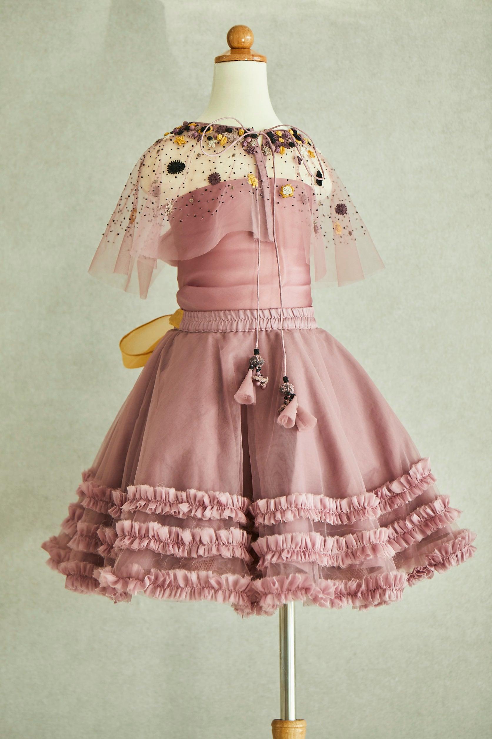 Hand Embroidered Cape and Frilled Skirt Set - Swati Golyan
