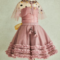 Hand Embroidered Cape and Frilled Skirt Set