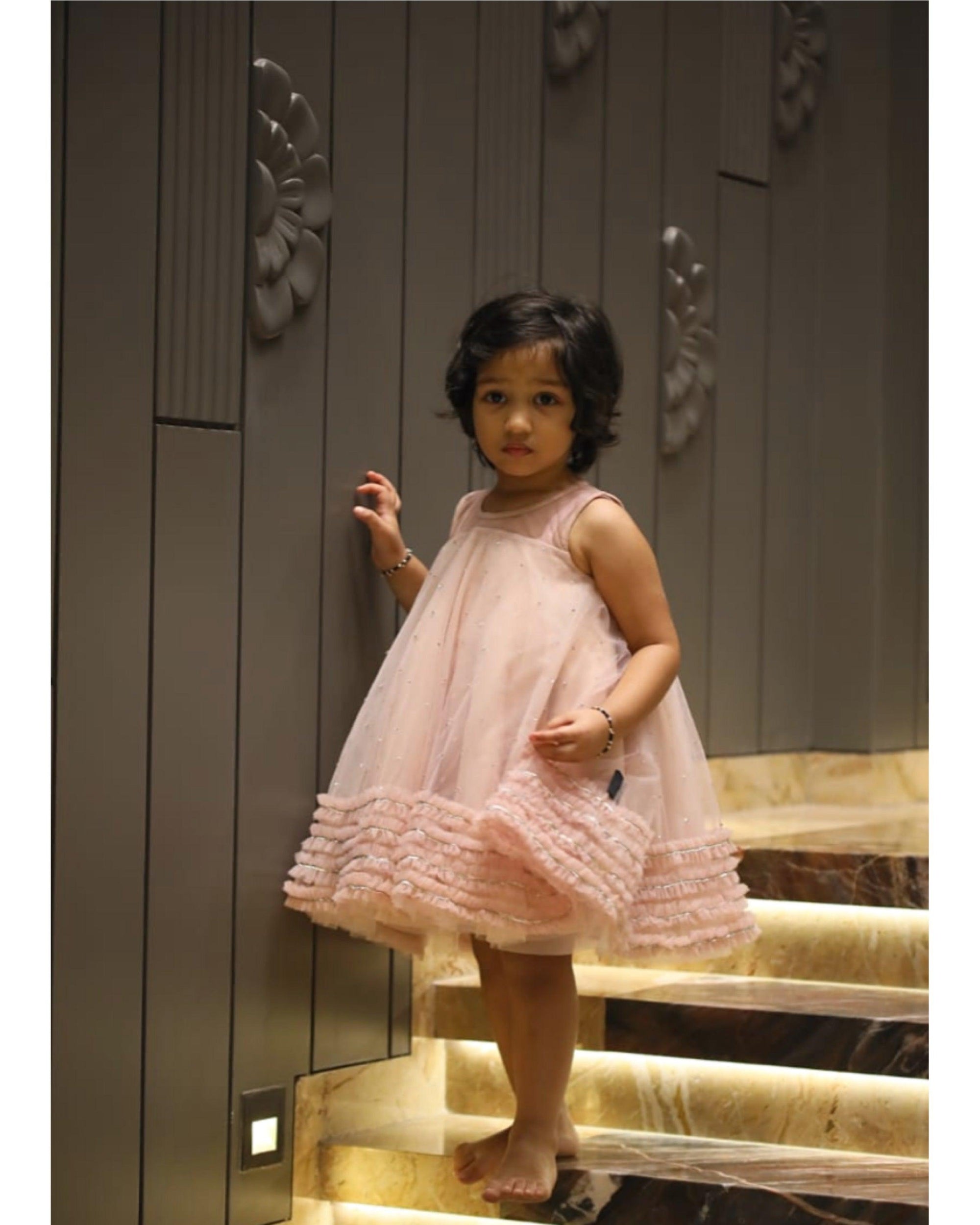 Hand Embroidered Frilled Hemline Full Circle Dress - Swati Golyan