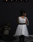 Metallic Sequins Hand Embroidered Single Shoulder Tulle Dress with Silk Organza Tie-Ups for Girls