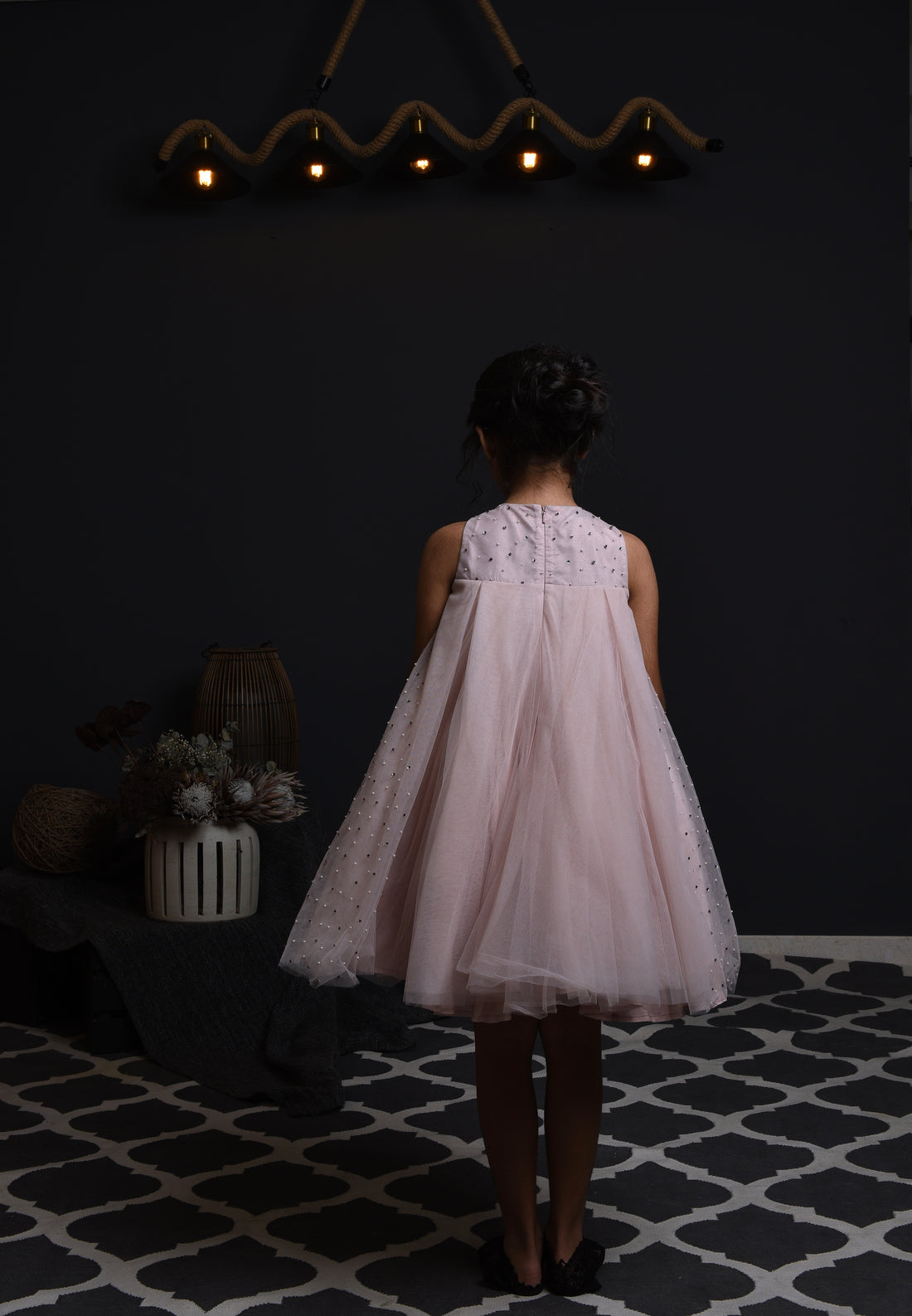 Pearl and Sequins Hand Embroidered Box Pleated Dress