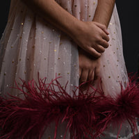 Pearl and Sequins Hand Embroidered Feathered Hem Dress
