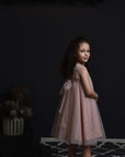 Girl's Metallic sequins hand Embroidered Tulle Dress with Silk Organza Back Bow-tie - Swati Golyan