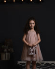 Girl's Metallic sequins hand Embroidered Tulle Dress with Silk Organza Back Bow-tie - Swati Golyan