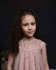 Girl's Metallic sequins hand Embroidered Tulle Dress with Silk Organza Back Bow-tie - Swati Golyan