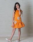 Orange Quilted Silk Dress for Girls – Perfect for Parties and Special Occasions