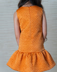 Orange Quilted Silk Dress for Girls – Perfect for Parties and Special Occasions