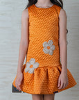 Orange Quilted Silk Dress for Girls – Perfect for Parties and Special Occasions