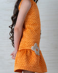 Orange Quilted Silk Dress for Girls – Perfect for Parties and Special Occasions