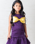 Purple Quilted Silk Dress with a Bow