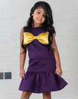 Purple Quilted Silk Dress with a Bow