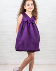 Violet Quilted Silk Balloon Dress for Girls – Perfect for Special Occasions