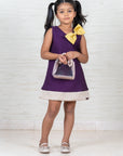 Purple Quilted Silk Dress with Bow for Girls party dressing