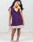 Purple Quilted Silk Dress with Bow for Girls party dressing