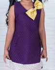 Purple Quilted Silk Dress with Bow for Girls party dressing