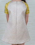 Beige Quilted A-Line Dress with Hand Embroidered Raglan Sleeves