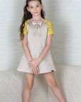 Beige Quilted A-Line Dress with Hand Embroidered Raglan Sleeves