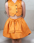 Orange Quilted Silk Waist Coat Skirt set for little Girls