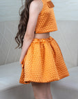 Orange Quilted Silk Waist Coat Skirt set for little Girls