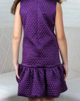 Purple Quilted Silk Dress with Floral Embroidery