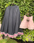 Hand Embroidered Mughal Motif Pink Crop Top and Charcoal Black Lehenga Set