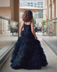 Hand Embroidered Feathery Tiered Full-length Dress