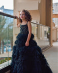 Hand Embroidered Feathery Tiered Full-length Dress