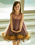 Handbeaded Yellow Feather Dress