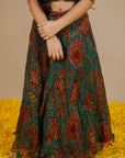 Handblock Printed Doria Lehenga Set With Smocked Crop Top