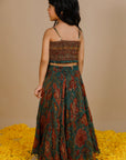 Handblock Printed Doria Lehenga Set With Smocked Crop Top