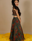 Handblock Printed Doria Lehenga Set With Smocked Crop Top