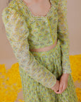 Handblock Printed Kota Doria Lehenga Crop Top Set