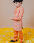 Yellow Printed Silk Chanderi Quilted Jodhpuri Set