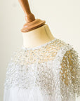 Schiffli Patched Dress With Smocked Bodice And Hand Embroidered Cape