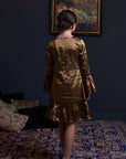 Gathered Sleeves and Hem Gold Dress