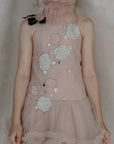 Hand Embroidered Drop-down Waist Frilled Asymmetrical Dress