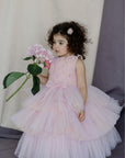 Hand Embroidered Tulle Roses Tiered Dress