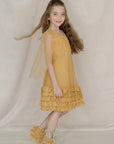 Hand Embroidered Cape Sleeves Frilled Hem A-line Dress