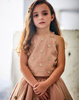 Hand Embroidered Metallic Flower Top and Skirt Set